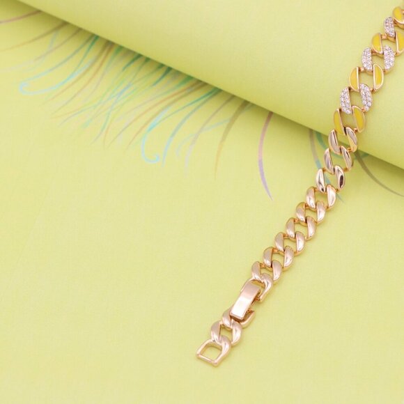 "Rose Gold Bracelet with Yellow Enamel & Sparkling Stone Accents, XPBL0799 - Picture 7 of 12